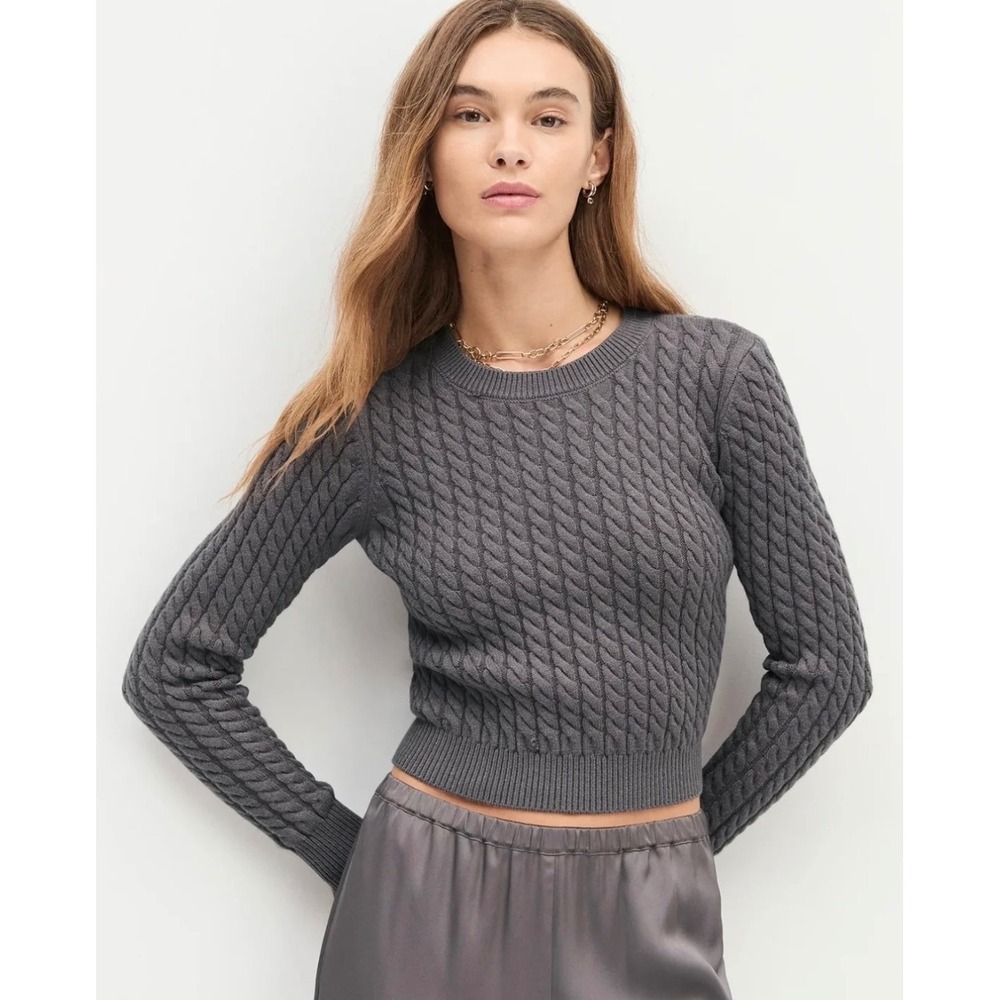Favorite Daughter The Feel Good Sweater Grey Shadow Cable Knit XL 45FELZCS3097‎